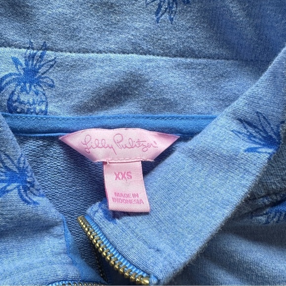 Lilly Pulitzer Bennett Zip Up Bennett Blue Pineapple Burnout Size XXS - Picture 3 of 6